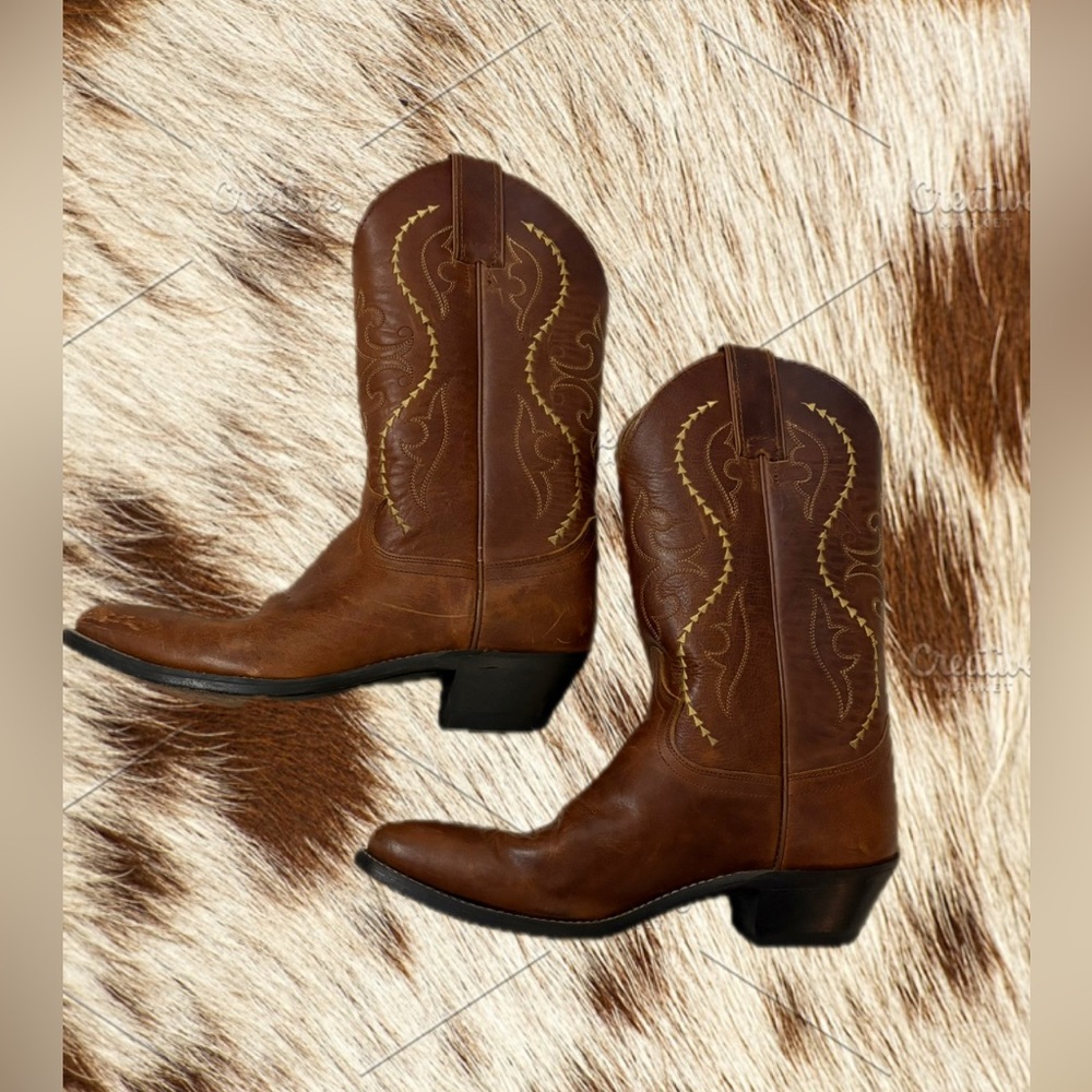 Justin Boots Tan and Brown Leather Western Boots